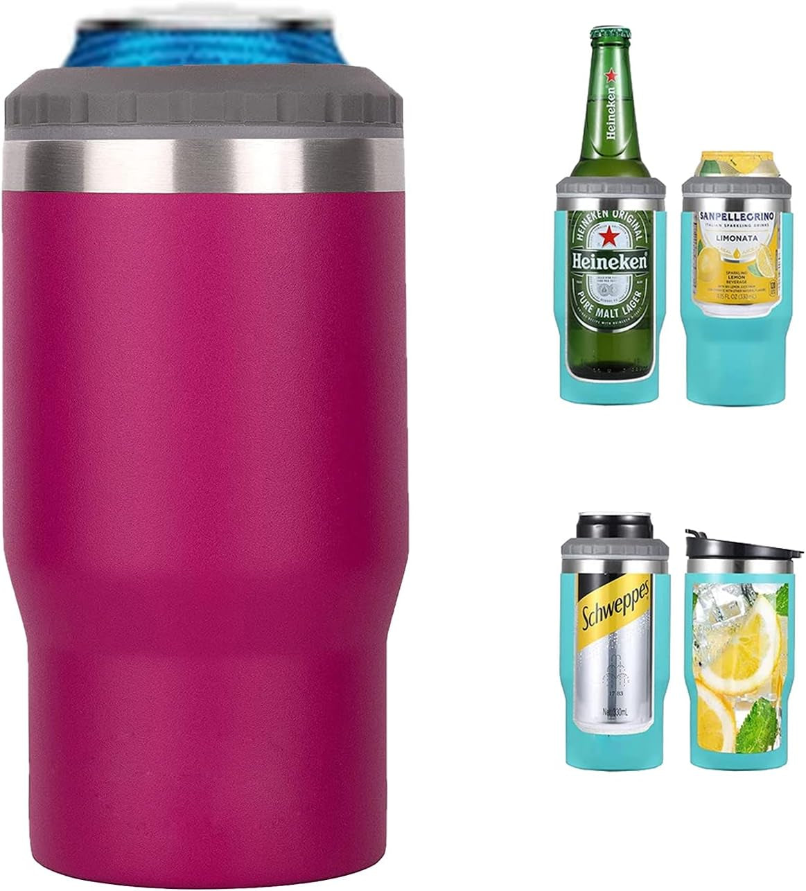 Frendorf | 4 in 1 Edelstahl Dose-/Flaschenisolator, 14Oz Zwei-Wege-Deckel SUS Isolierte Dose Kühler, Bierflaschenhalter (Schwarz)