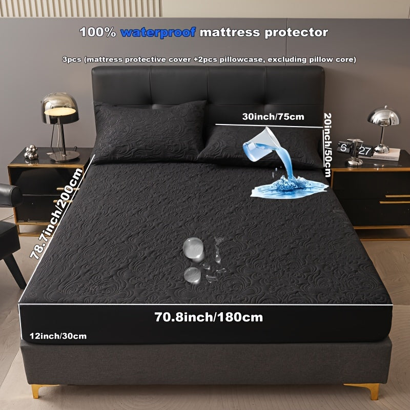 3-teiliger wasserdichter Matratzenschoner Set – Atmungsaktiv, Staubdicht, Rutschfest, Maschinenwaschbar, Spannbettlaken mit tiefem Pocket für alle Jahreszeiten