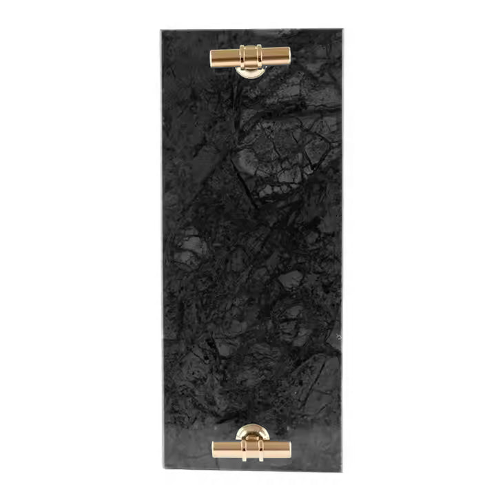Frendorf | Marmortablett, Größe: 30*12cm, luxuriöse Griffe, Grau Schwarz