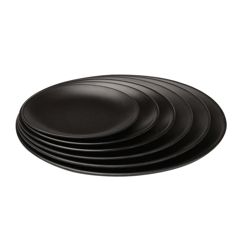 Frendorf | Schwarzes Melamin Rundtablett Essgeschirr Lebensmittel Steak Dinner Teller