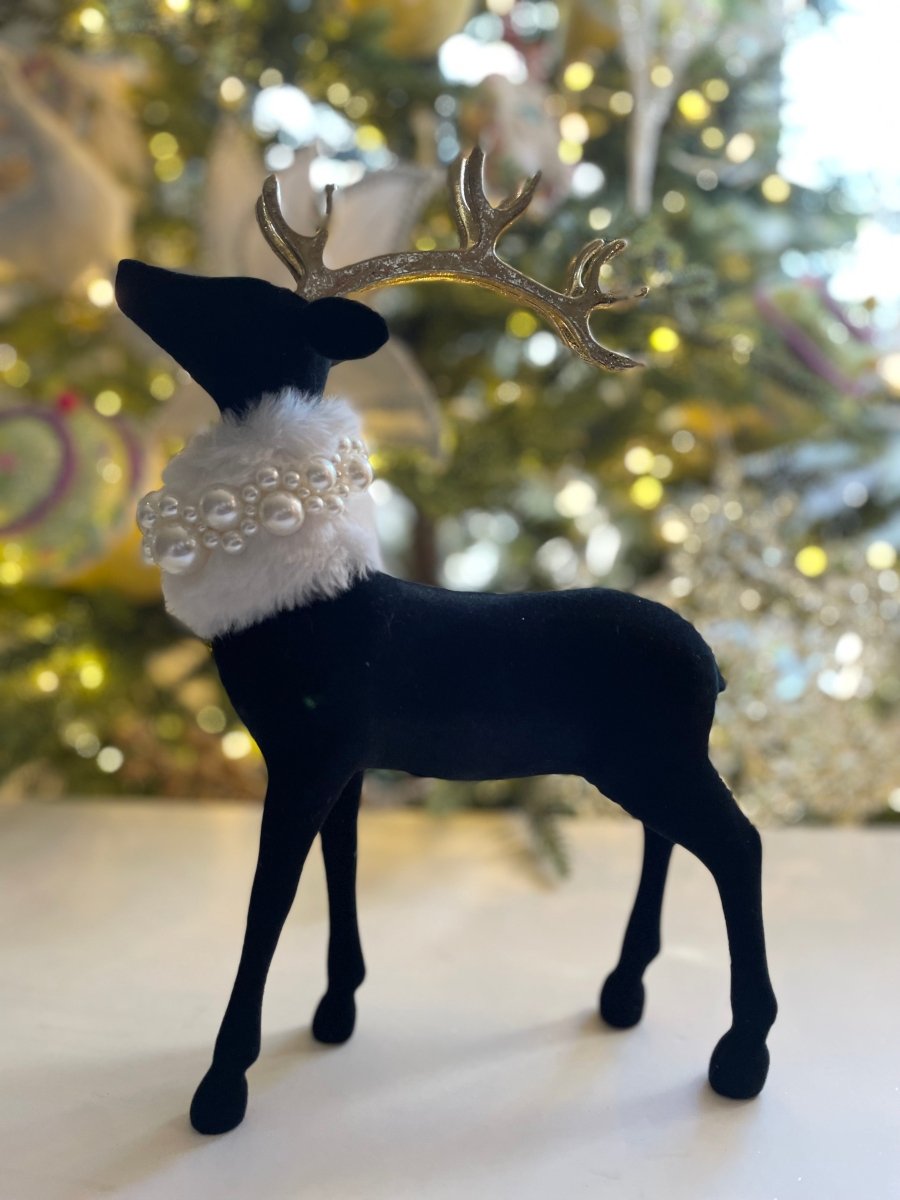 Schwarze Velvet Majestätische Hirschfigur, Weihnachtsdekoration