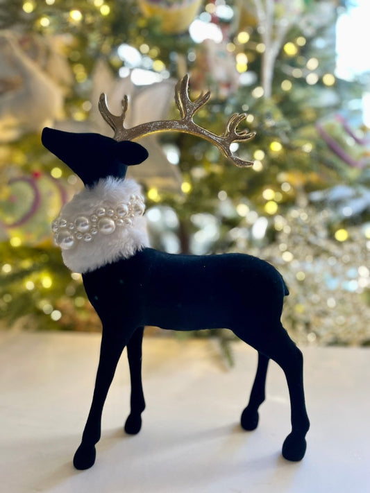 Schwarze Velvet Majestätische Hirschfigur, Weihnachtsdekoration