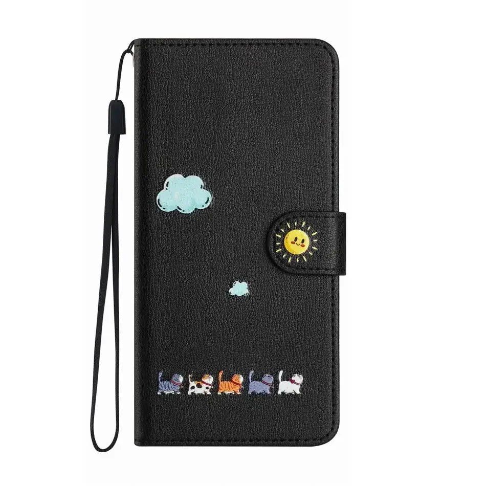 Frendorf | Katbedruckte magnetische Leder iPhone Flip Cover Geldbörse Hülle