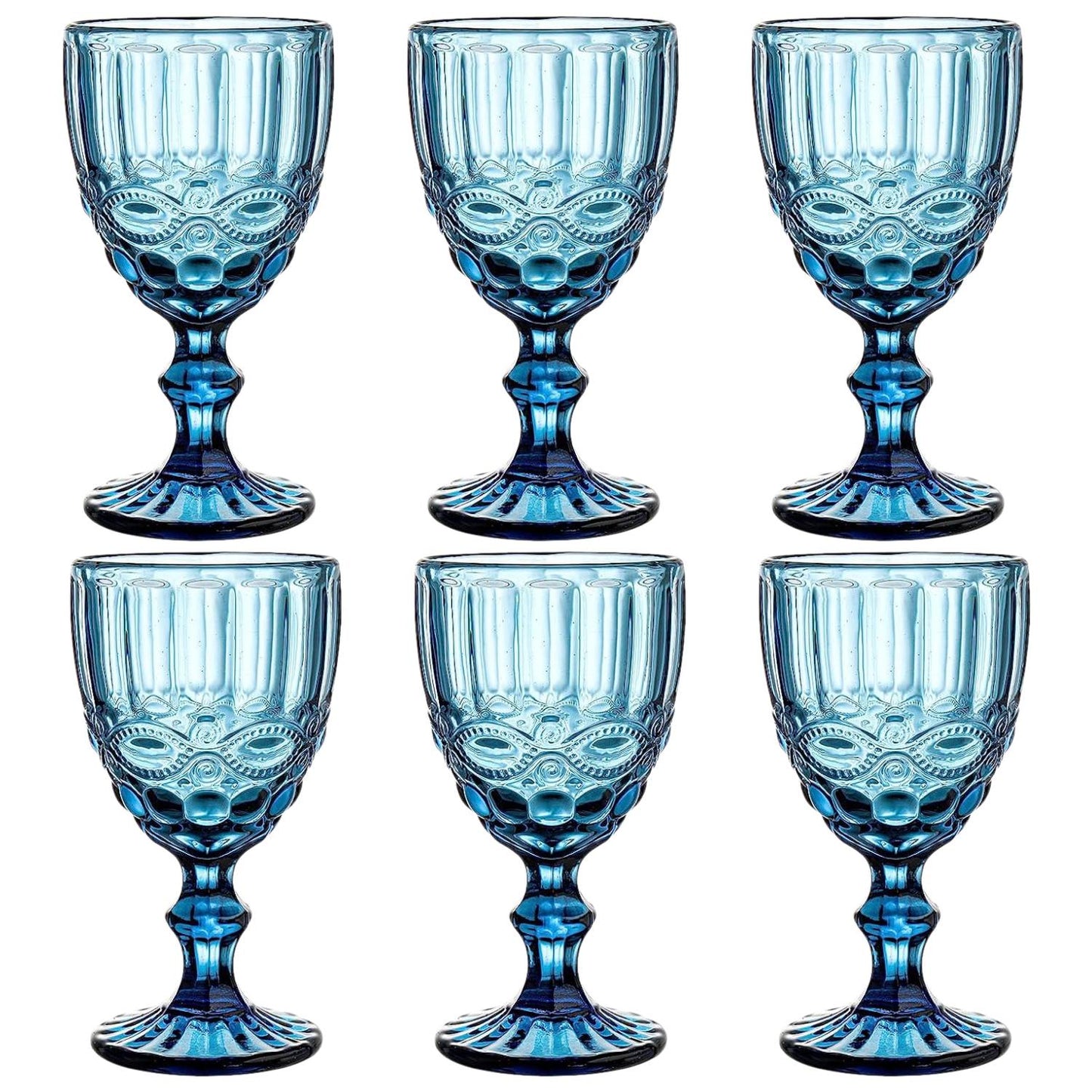 Frendorf | 300ml Blau Viktorianisches Vintage Weinglas Set von 6 - Nachhaltiges Glaswaren für Wein und Getränke
