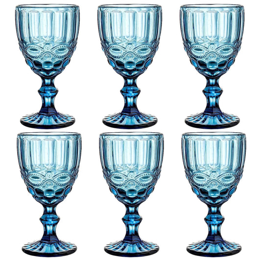 Frendorf | 300ml Blau Viktorianisches Vintage Weinglas Set von 6 - Nachhaltiges Glaswaren für Wein und Getränke