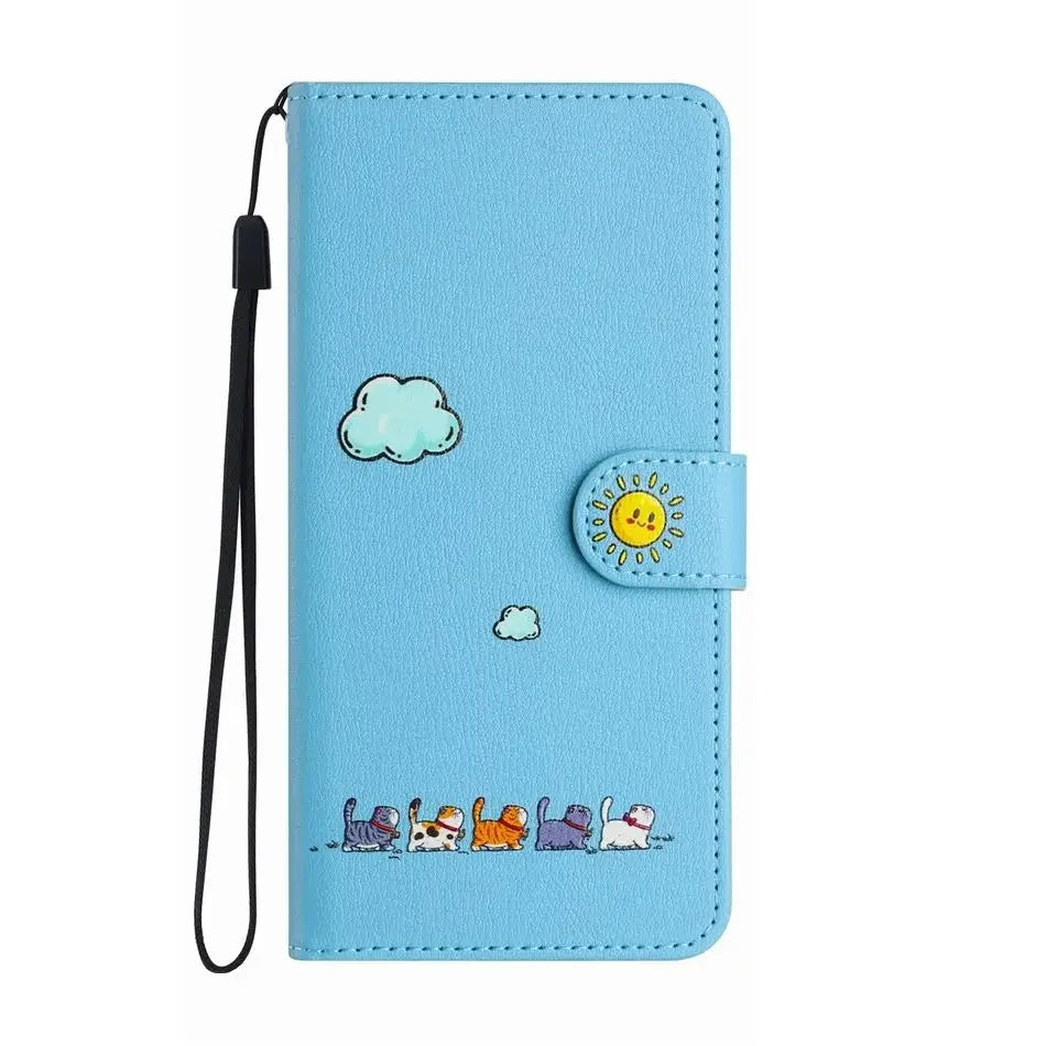 Frendorf | Katbedruckte magnetische Leder iPhone Flip Cover Geldbörse Hülle