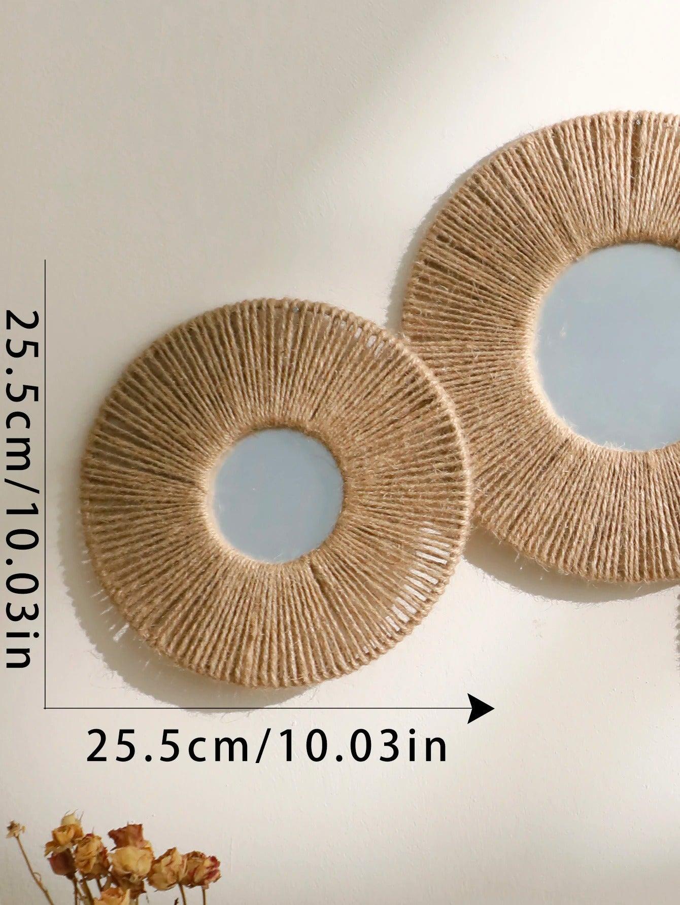 Runde dekorative Wandspiegel im Boho-Stil mit gewebtem Hanfseil