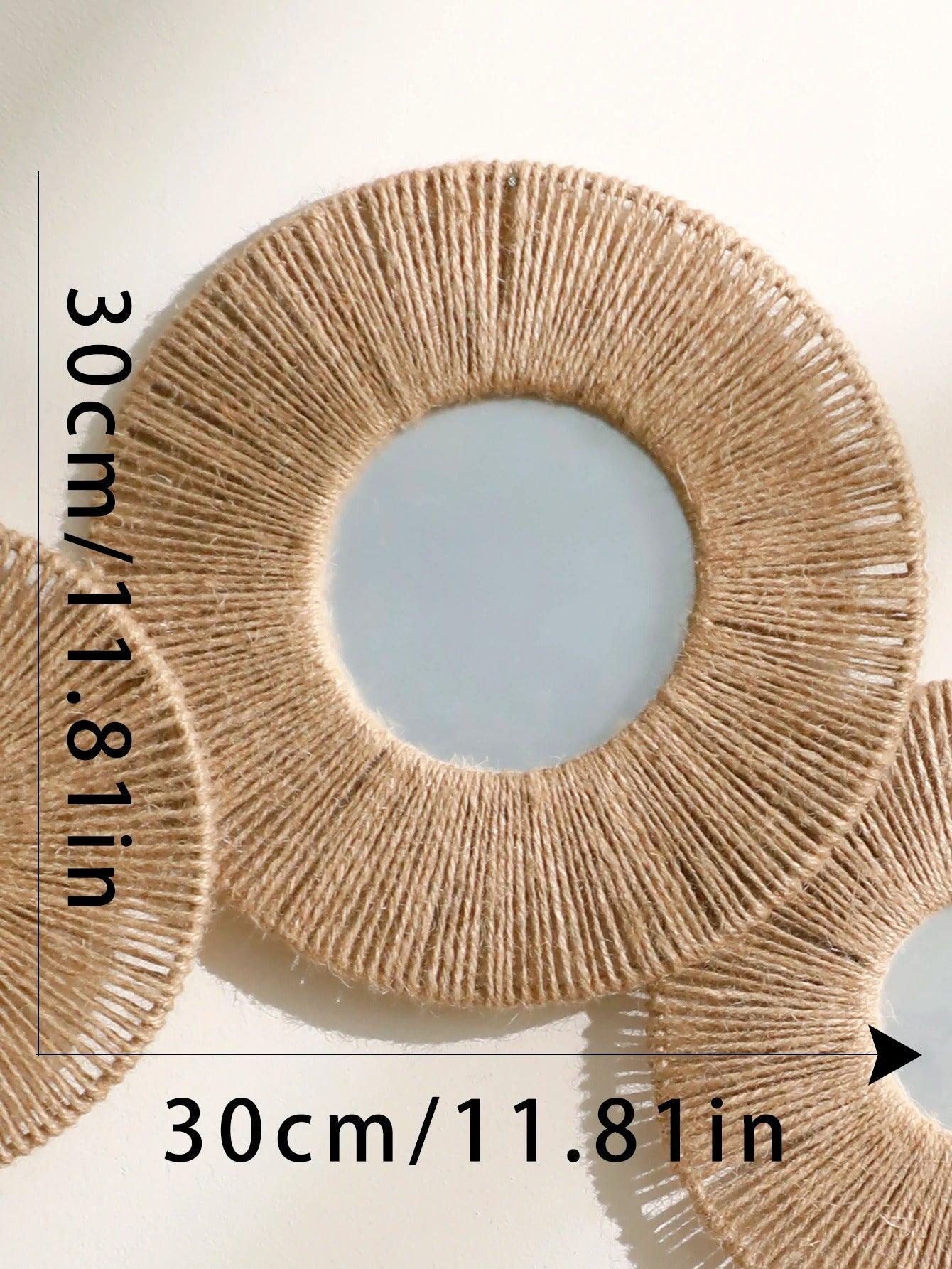 Runde dekorative Wandspiegel im Boho-Stil mit gewebtem Hanfseil