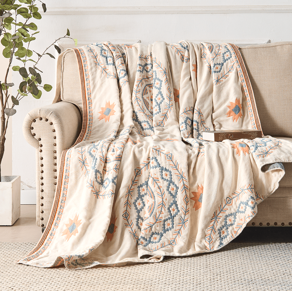 Frendorf | BohoHaven Decke – Baumwolldecke mit Mandala-Muster für drinnen & draußen