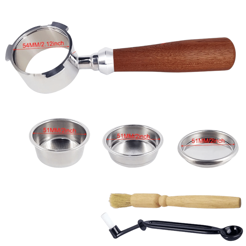 Frendorf | Bodenloser Portafilter Espressomaschine Holz- oder Kunststoffgriff