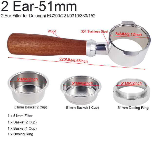 Frendorf | Bodenloser Portafilter Espressomaschine Holz- oder Kunststoffgriff