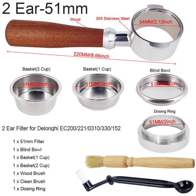 Frendorf | Bodenloser Portafilter Espressomaschine Holz- oder Kunststoffgriff