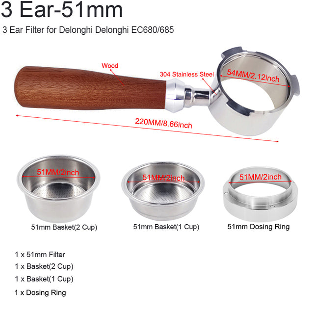 Frendorf | Bodenloser Portafilter Espressomaschine Holz- oder Kunststoffgriff