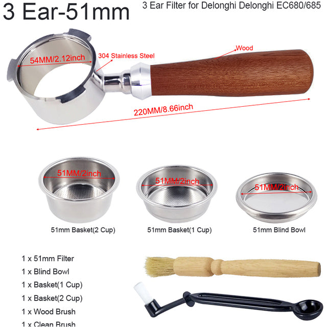 Frendorf | Bodenloser Portafilter Espressomaschine Holz- oder Kunststoffgriff