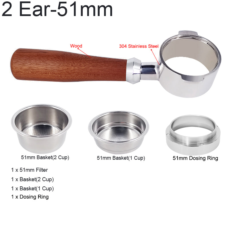 Frendorf | Bodenloser Portafilter Espressomaschine Holz- oder Kunststoffgriff