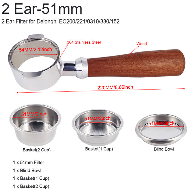 Frendorf | Bodenloser Portafilter Espressomaschine Holz- oder Kunststoffgriff