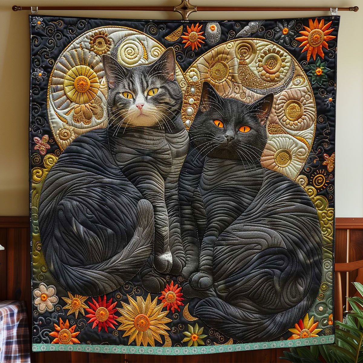 Fortune Moon Schwarze Katze Quilt