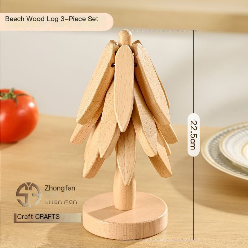 Frendorf | 1Set Holzuntersetzer für heiße Gerichte Faltbarer Baumform Tischmatte Halter Wärmeisoliertes Pad Set Untersetzer für Töpfe