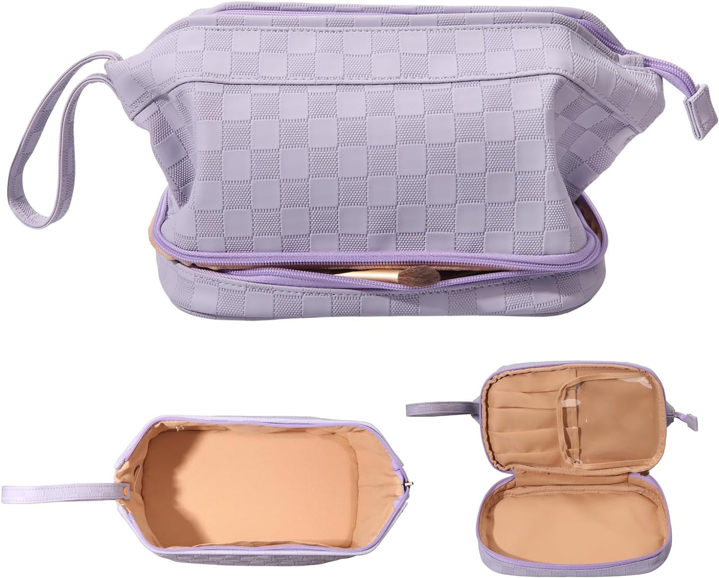 Frendorf | Abiudeng Große Make-up Tasche, Doppelschicht Kosmetiktasche, Reise Make-up Tasche, Leder Make-up Tasche, Kosmetische Reisetaschen, Tragbare Leder Kulturbeutel, Geräumige Kosmetiktasche für Frauen und Mädchen
