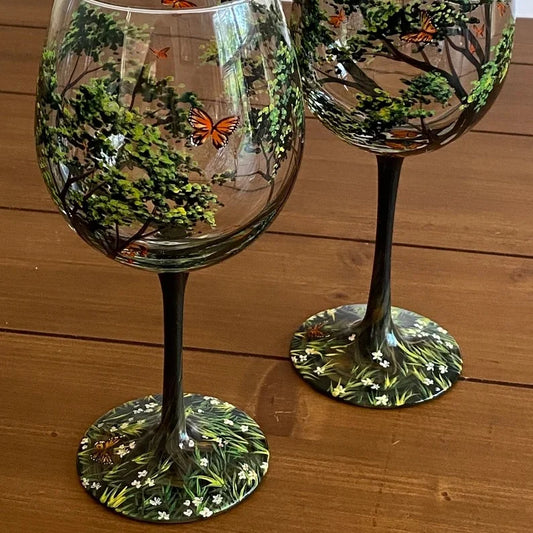 Frendorf | Vier Jahreszeiten Baum Weingläser - Hand gemalt Kunst