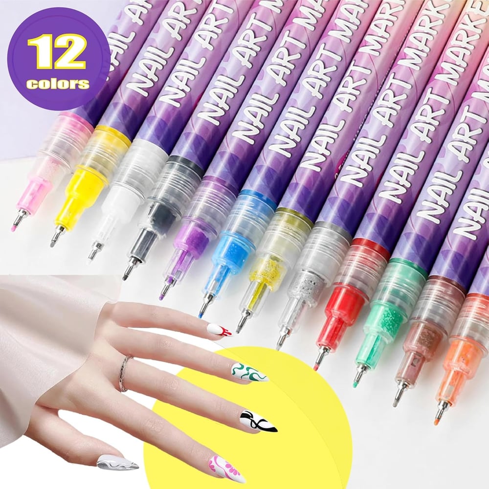 Frendorf | 12 Farben Nagelkunst-Stifte — Acryl-Nageldesign-Set mit feiner Spitze