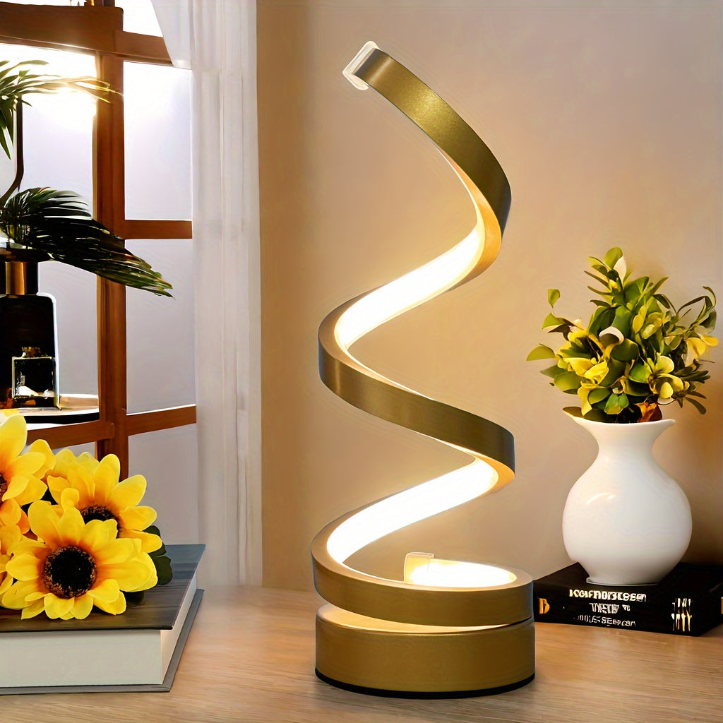 Moderne Spiral Tischlampe – Kreative LED Schreibtischlampe mit sanftem warmem Licht, perfekt für Schlafzimmer, Wohnzimmer und Studien Dekor
