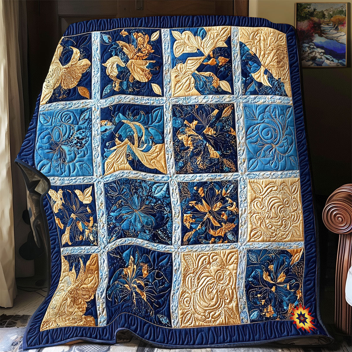 Gold und Marineblau Quilt
