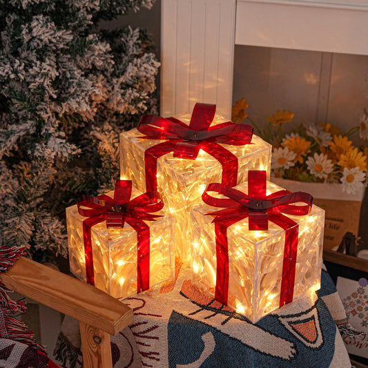 Frendorf | JollyGlow LED Geschenkboxen Set | Weihnachtsbeleuchtung | Deko für Innen & Außen | Set aus 3 Boxen