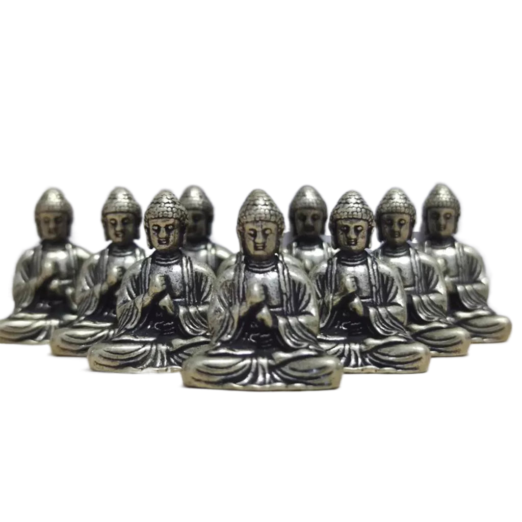 10 Stück Miniatur Messing Sitzende Buddha Statue Figur für Reisen Buddhismus Verehrung Zuhause Büro Schreibtisch Dekoration