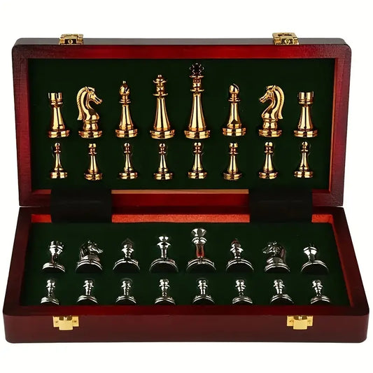 Frendorf | Regal Schachset – Exklusives zusammenklappbares Schachset aus Holz mit Metallfiguren