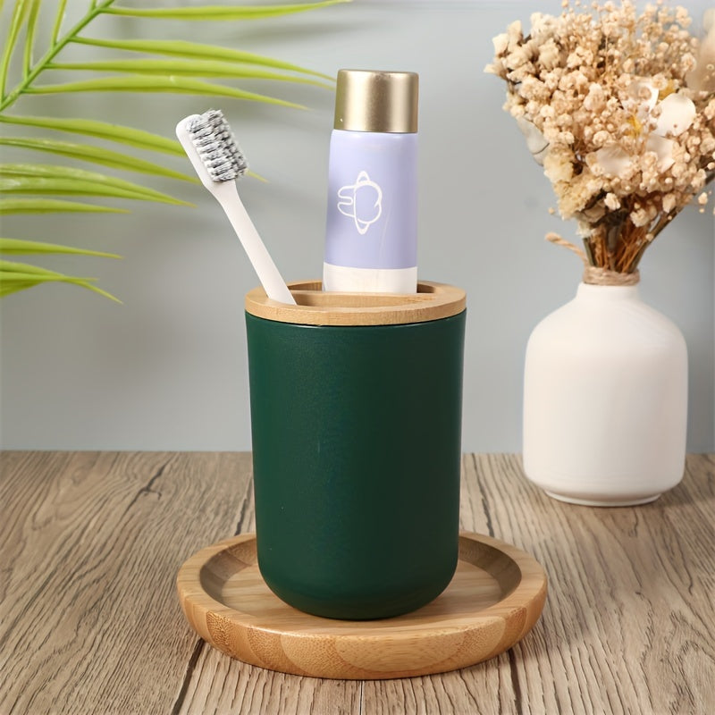 Frendorf | Badezimmer Zubehör Set mit Bambusdeckel – 4-teiliges Set für Badezimmer Dekor