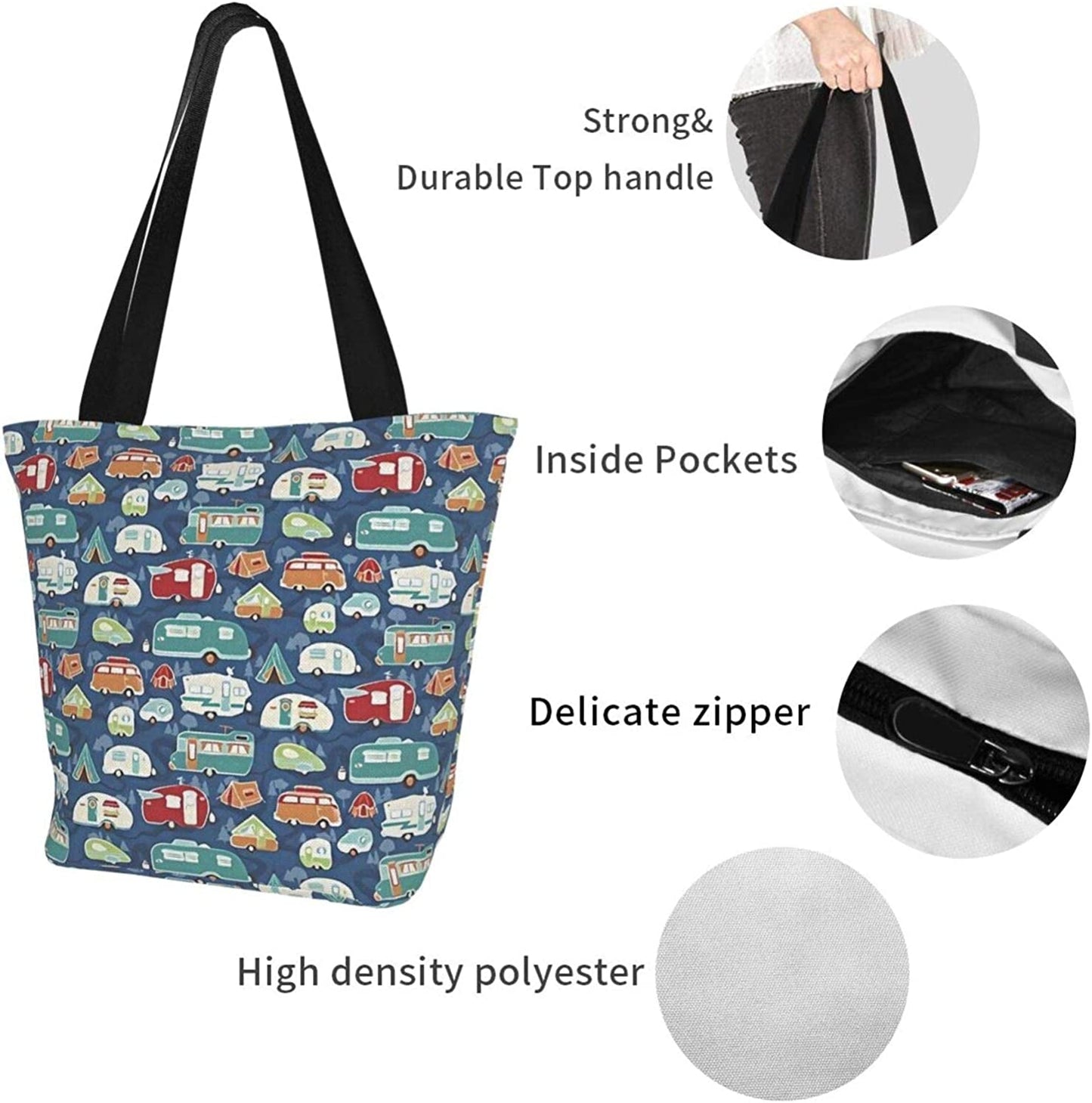 Frendorf | Antcreptson Campers Camping Wohnwagen Canvas Tragetasche für Frauen Reisen Arbeit Einkaufen Lebensmittel Top-Handtaschen Große Taschen Wiederverwendbare Handtaschen Baumwoll-Schultertaschen für Frauen Reisen Arbeit Einkaufen Lebensmittel