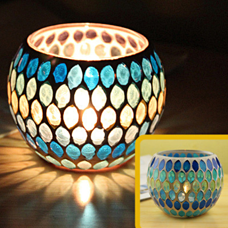 Frendorf Europäischer Retro Glas Mosaik Teelichthalter