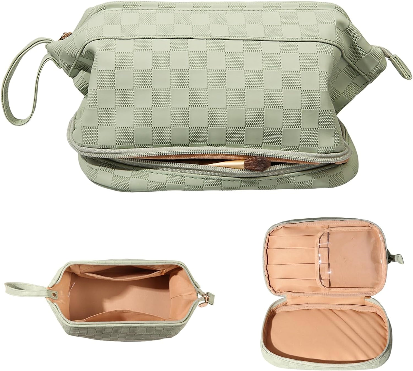 Frendorf | Abiudeng Große Make-up Tasche, Doppelschicht Kosmetiktasche, Reise Make-up Tasche, Leder Make-up Tasche, Kosmetische Reisetaschen, Tragbare Leder Kulturbeutel, Geräumige Kosmetiktasche für Frauen und Mädchen