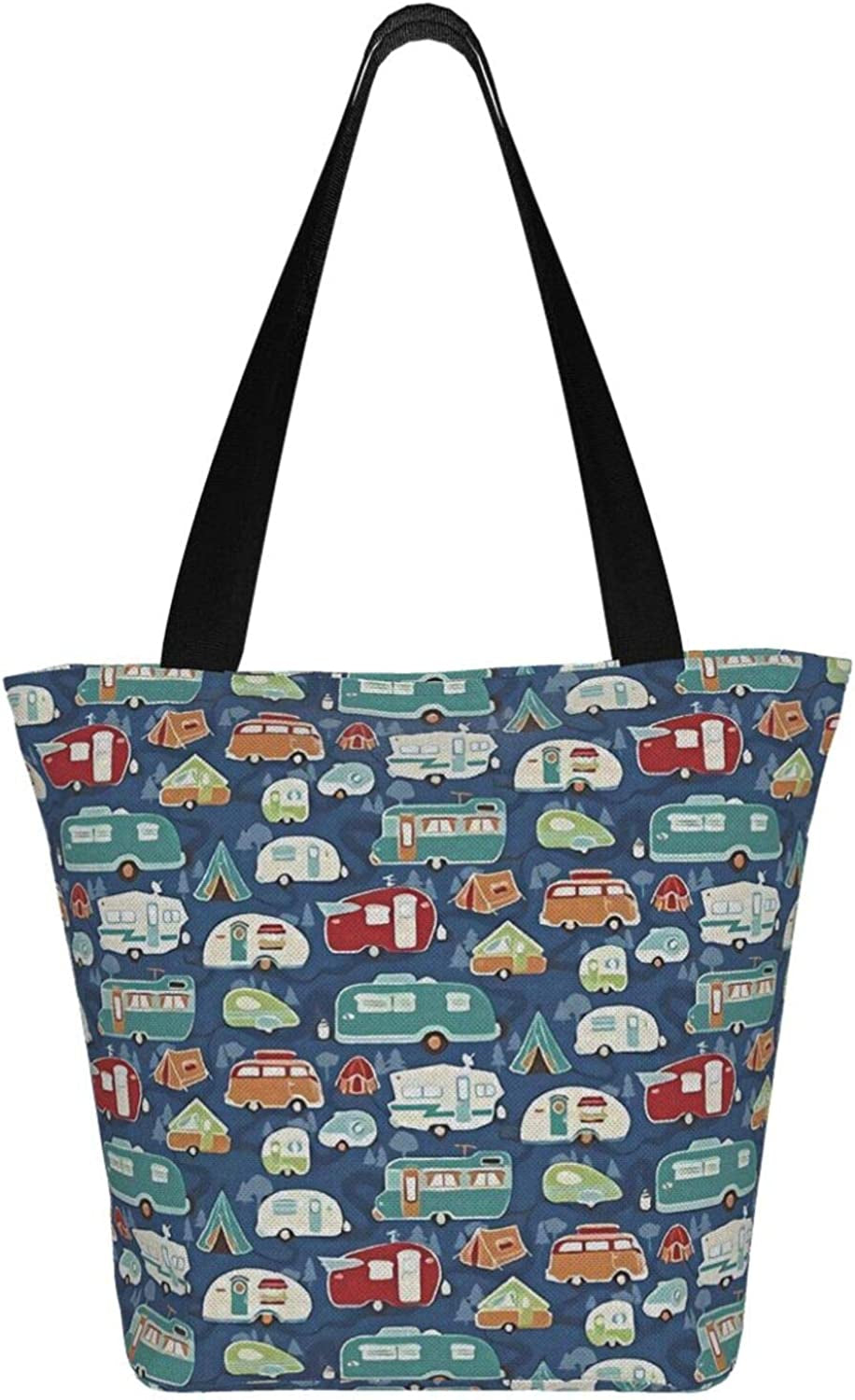 Frendorf | Antcreptson Campers Camping Wohnwagen Canvas Tragetasche für Frauen Reisen Arbeit Einkaufen Lebensmittel Top-Handtaschen Große Taschen Wiederverwendbare Handtaschen Baumwoll-Schultertaschen für Frauen Reisen Arbeit Einkaufen Lebensmittel