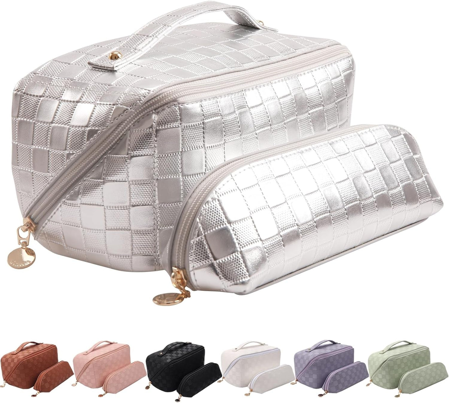 Frendorf | Abiudeng Große Make-up Tasche, Doppelschicht Kosmetiktasche, Reise Make-up Tasche, Leder Make-up Tasche, Kosmetische Reisetaschen, Tragbare Leder Kulturbeutel, Geräumige Kosmetiktasche für Frauen und Mädchen