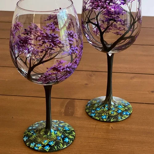 Frendorf | Vier Jahreszeiten Baum Weingläser - Hand gemalt Kunst