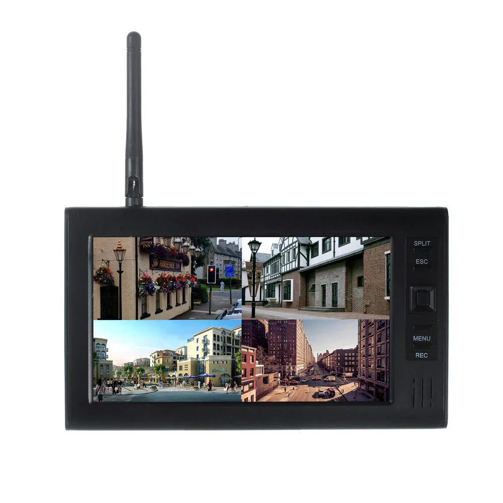 7-Zoll Wireless-Sicherheitssystem: 4-Kanal-Monitor & wetterfeste Nachtsichtkameras