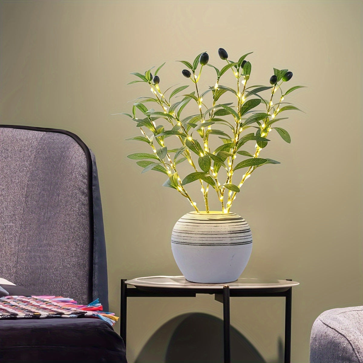 Beleuchteter Olivenbaum LED Lampe – Modernes Dekor für festliche Anlässe, Hochzeiten, Geburtstage und Partystimmung, ideal für Esstisch, Schrank oder Café-Dekor