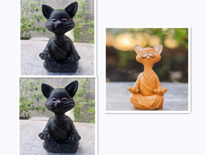 Verspielt Schwarze Buddha Katze Figur Meditation Yoga Sammlerstück Glückliche Katzen Dekor Zuhause Garten Dekoration Gartenornament