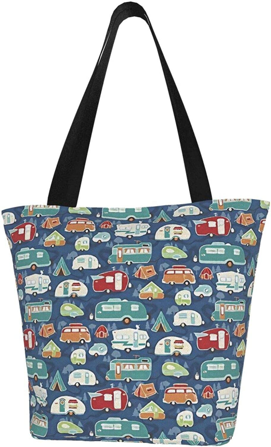 Frendorf | Antcreptson Campers Camping Wohnwagen Canvas Tragetasche für Frauen Reisen Arbeit Einkaufen Lebensmittel Top-Handtaschen Große Taschen Wiederverwendbare Handtaschen Baumwoll-Schultertaschen für Frauen Reisen Arbeit Einkaufen Lebensmittel