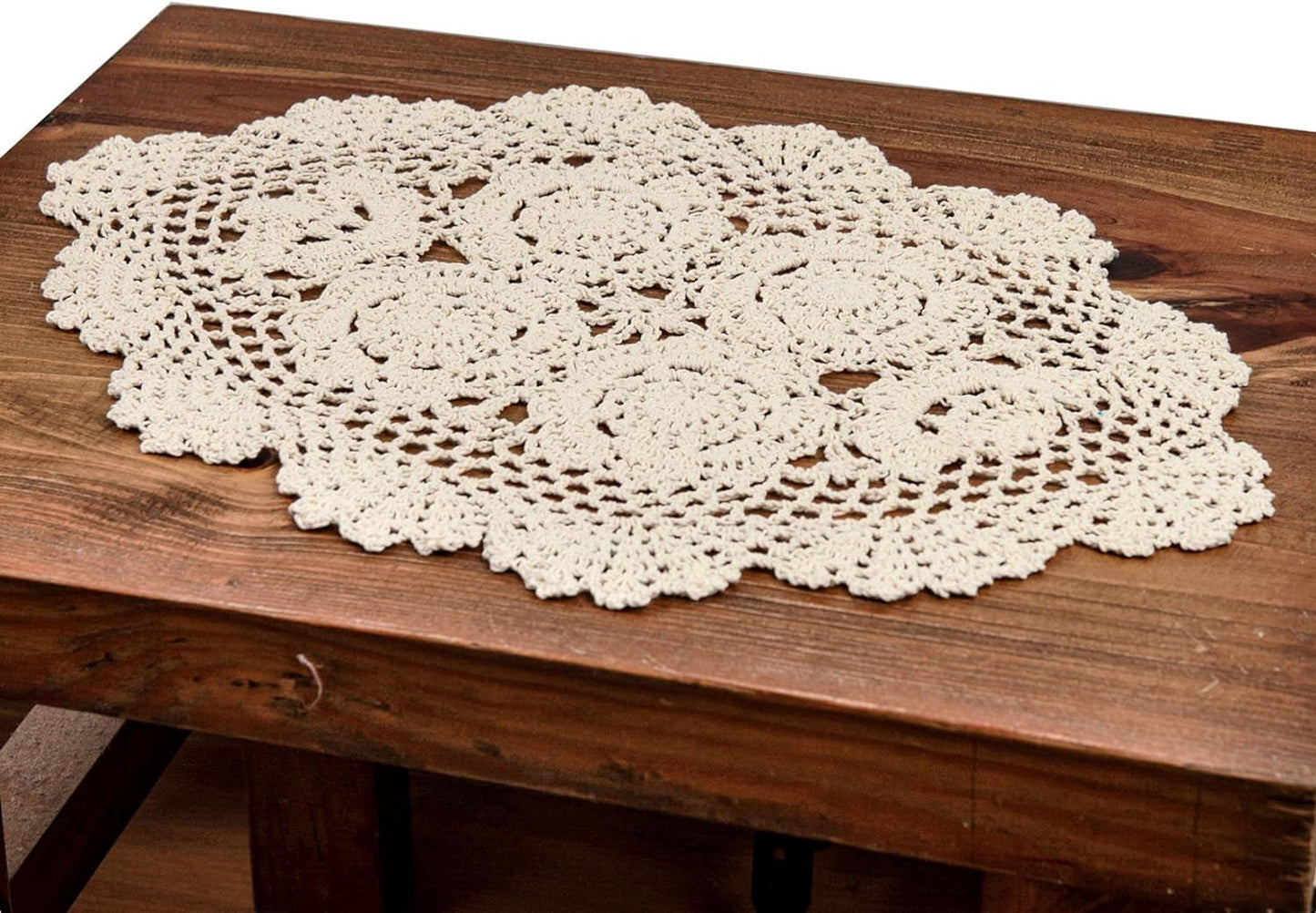 Frendorf | 2-Teilig Handgefertigte Baumwolle Häkel-Untersetzer Ovale Spitze Tischplatzsets 12 X 17 Zoll, Beige