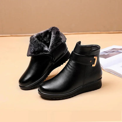 Frendorf | Orthopädische Damenstiefel mit Metallschnalle aus echtem Leder und Wolle
