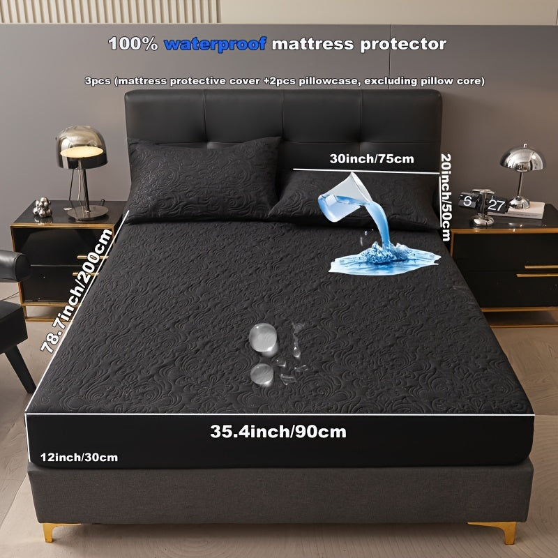 3-teiliger wasserdichter Matratzenschoner Set – Atmungsaktiv, Staubdicht, Rutschfest, Maschinenwaschbar, Spannbettlaken mit tiefem Pocket für alle Jahreszeiten