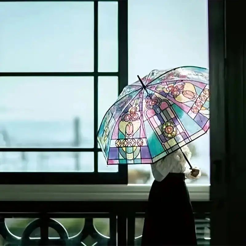 Frendorf | Buntglas-Kunst-Regenschirm — Automatischer Windschutz und Regenschutz