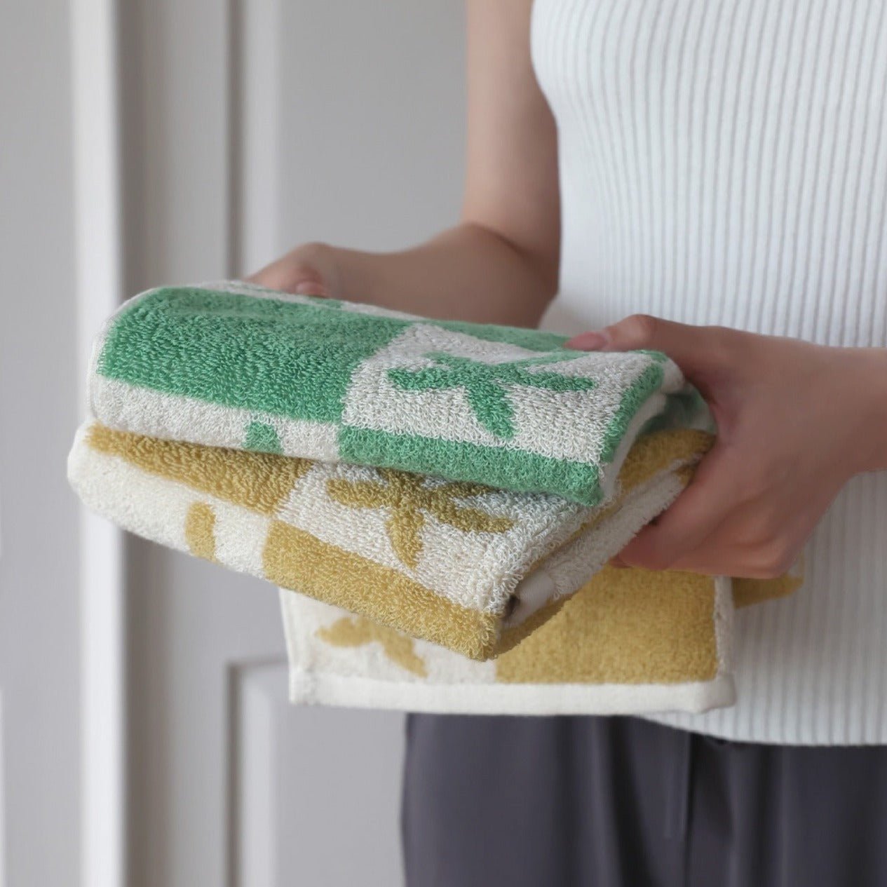 Kaktus- und Palmen-Check-Handtuch-Set