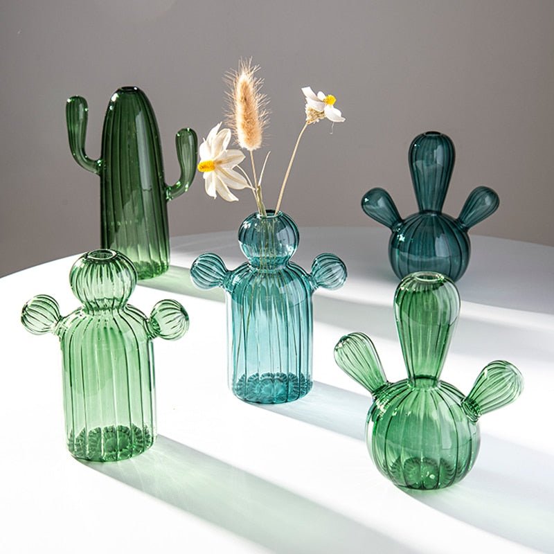 Kaktus + Pilzförmige Glasvasen