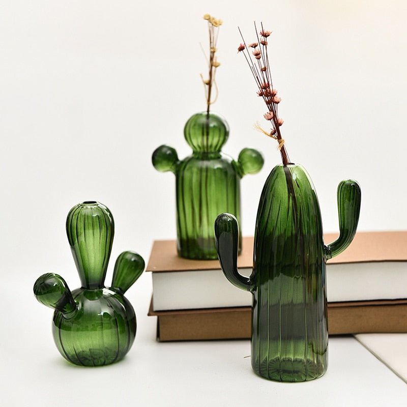 Kaktus + Pilzförmige Glasvasen