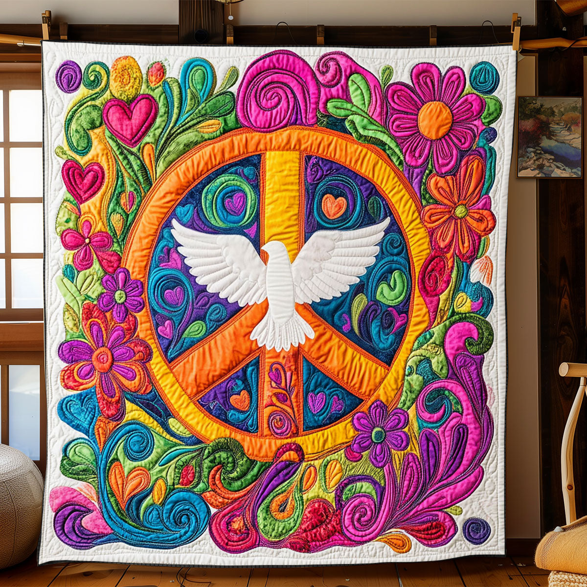 Hippie Frieden Taube Quilt