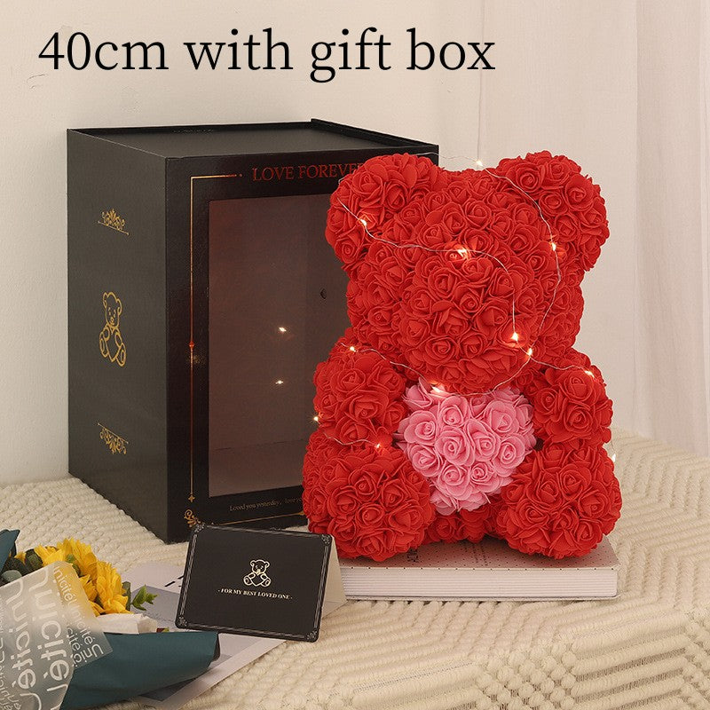Frendorf | Valentinstag Geschenk Rose Bär Ewige Blume Rose Teddybär PE Schaum Bär 25cm Valentinstag